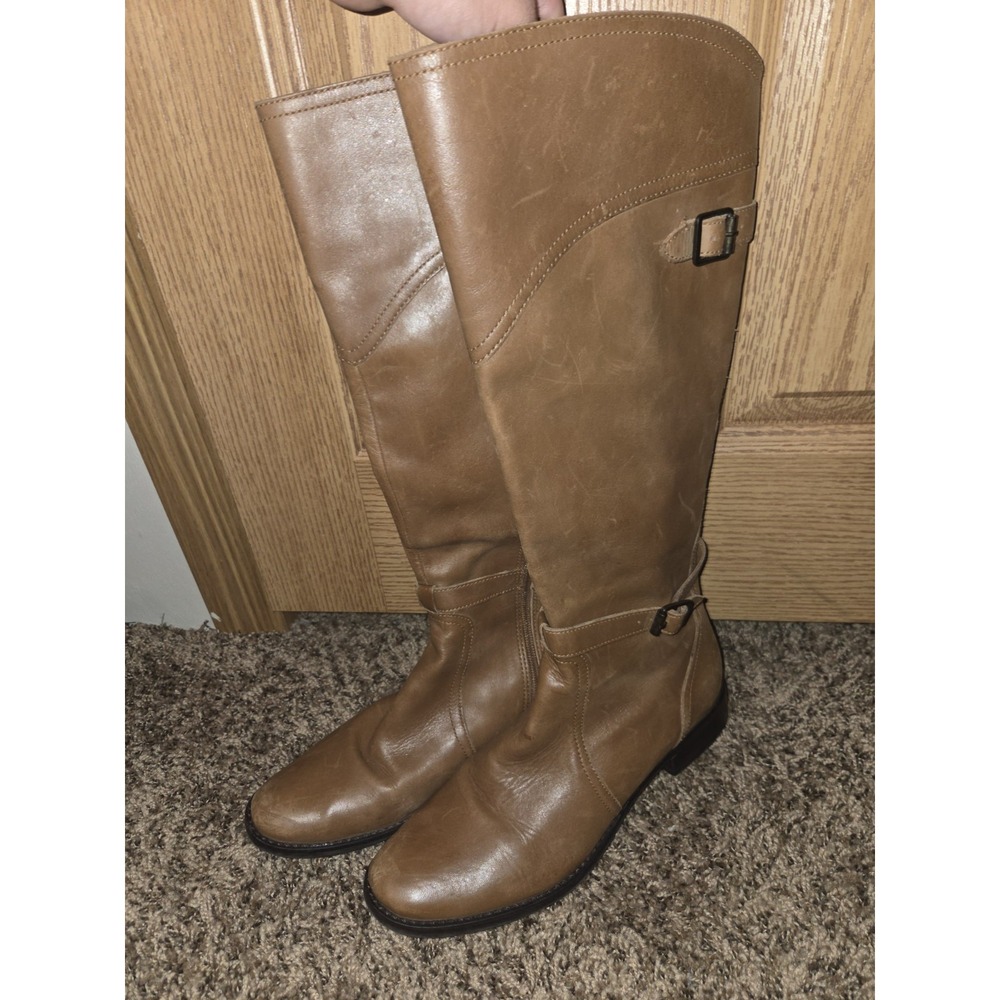 Riding Boots Size 11M Tan Brown Leather Knee High Zip Western Casual Coconuts
